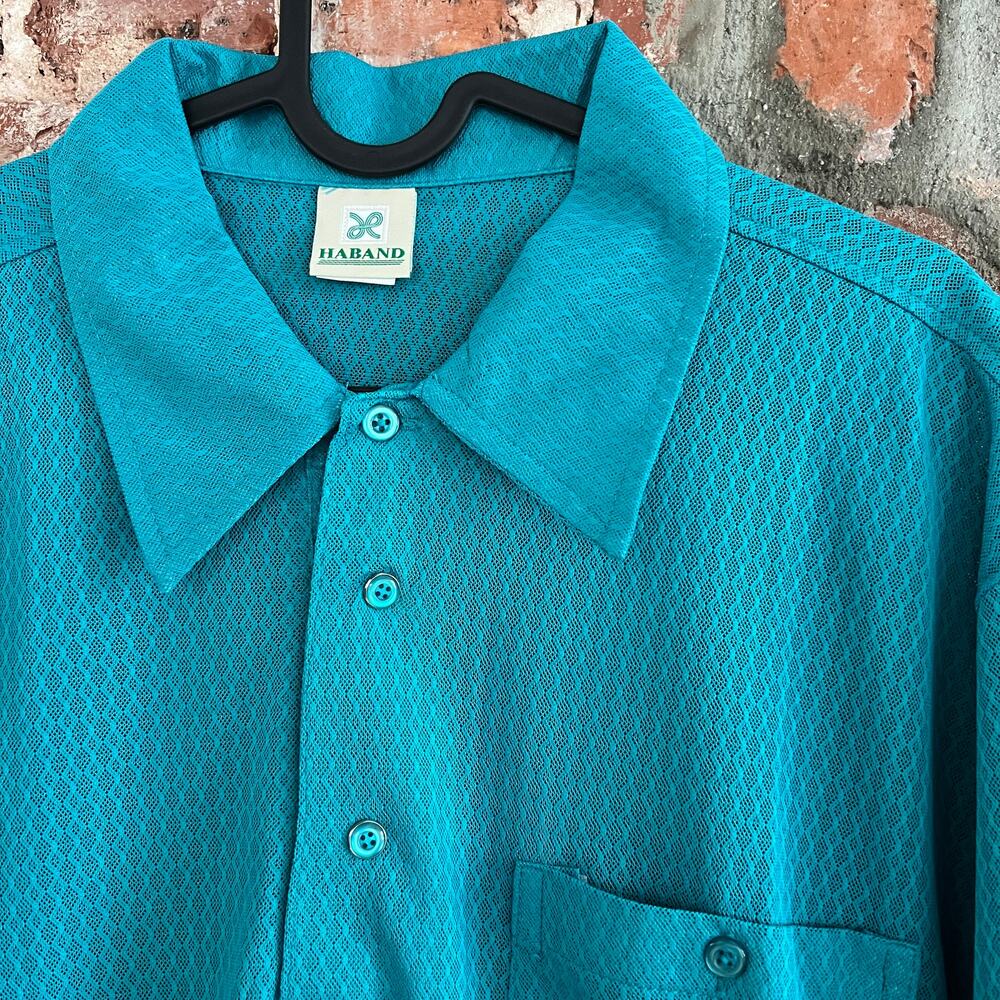 VTG Haband Men's Teal Sheer Short Sleeve Polo M 21x26